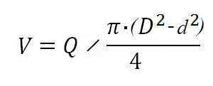 Формула для расчета скорости движения поршня при подаче в штоковую полость