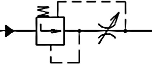 Гидравлическая схема 2-линейного регулятора расхода. Клапан разности давления установлен перед дросселем